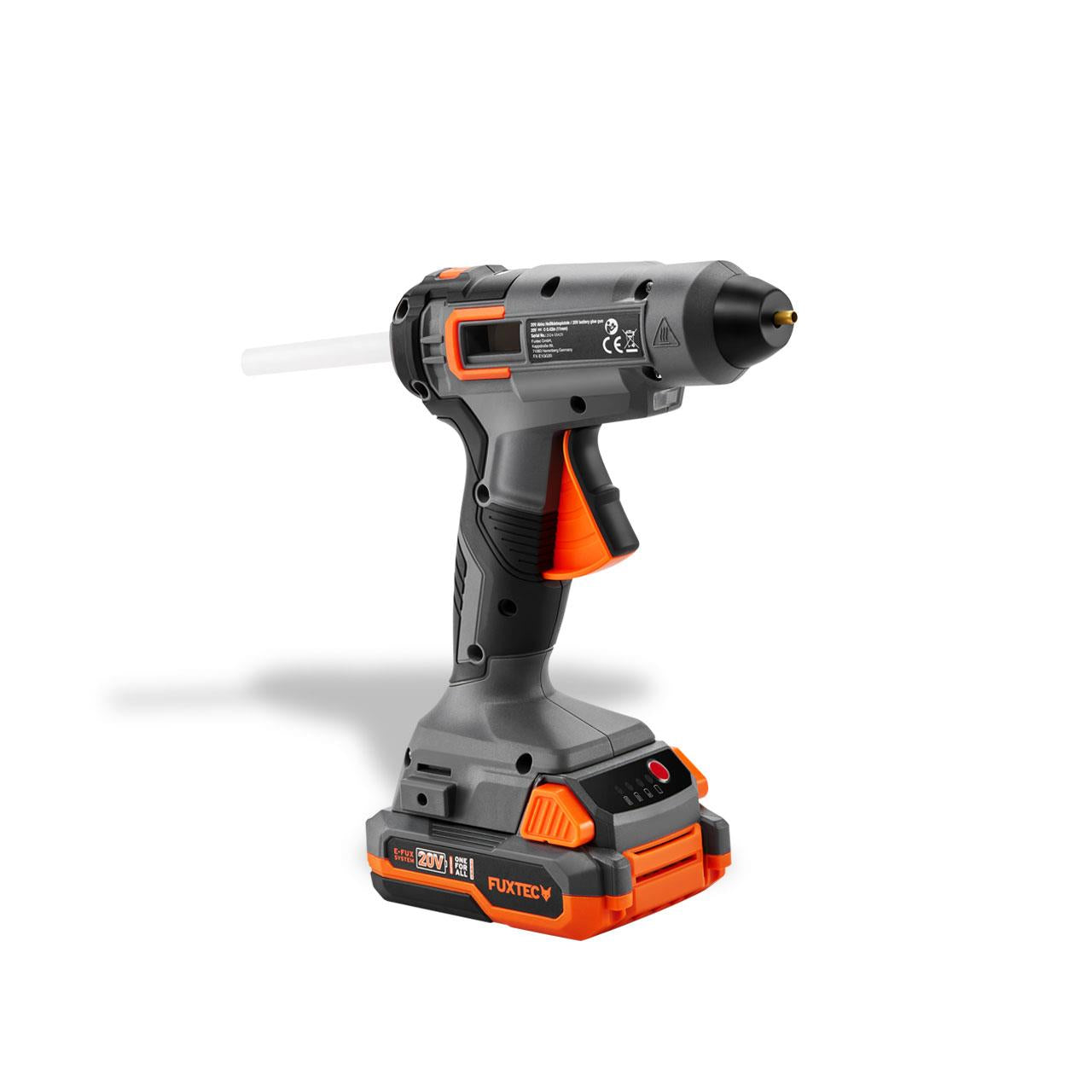 Akumulatorowy pistolet do klejenia na goraco FUXTEC 20V FX-E1GG20 SET - z 1x akumulatorem 2Ah, 1x ladowarka 2,4A