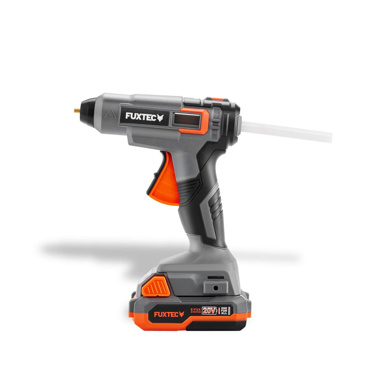 Akumulatorowy pistolet do klejenia na goraco FUXTEC 20V FX-E1GG20 SET - z 1x akumulatorem 2Ah, 1x ladowarka 2,4A
