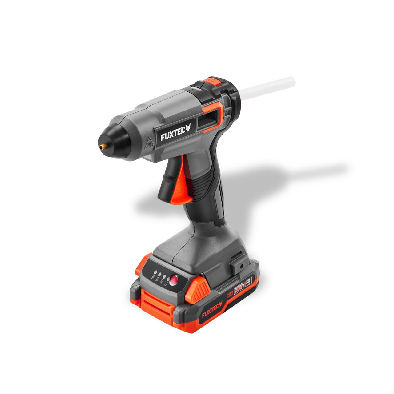 Akumulatorowy pistolet do klejenia na goraco FUXTEC 20V FX-E1GG20 SET - z 1x akumulatorem 2Ah, 1x ladowarka 2,4A