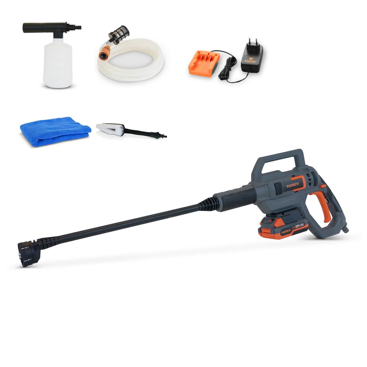 Akumulatorowa myjka wysokocisnieniowa FUXTEC 20V FX-E1HDR20 SET z 1 akumulatorem 2Ah, 1 ladowarka 1A