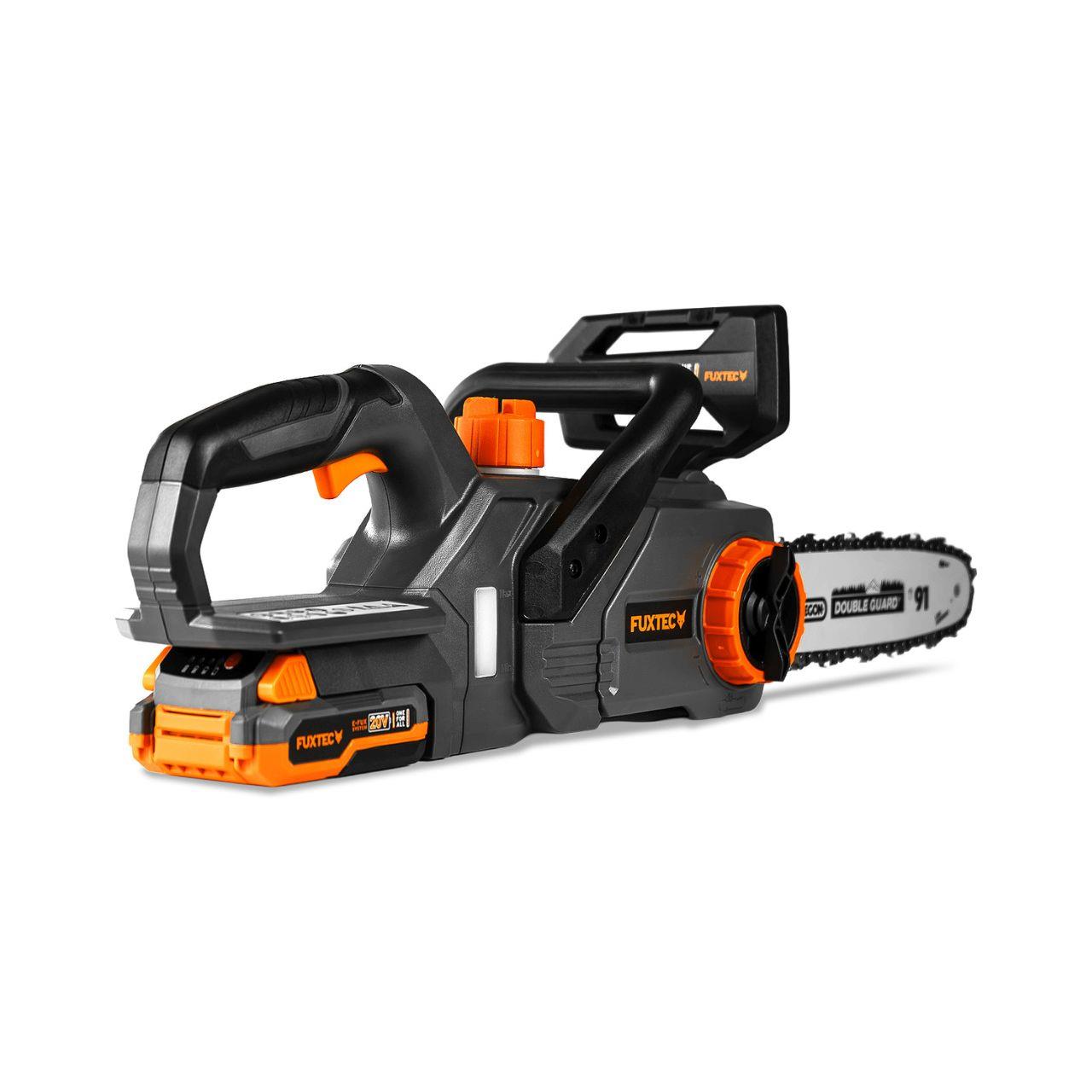Akumulatorowa pilarka lancuchowa FUXTEC 20V FX-E1KS20 SET 1 z 1 x akumulator 2Ah, 1 x ladowarka 1A