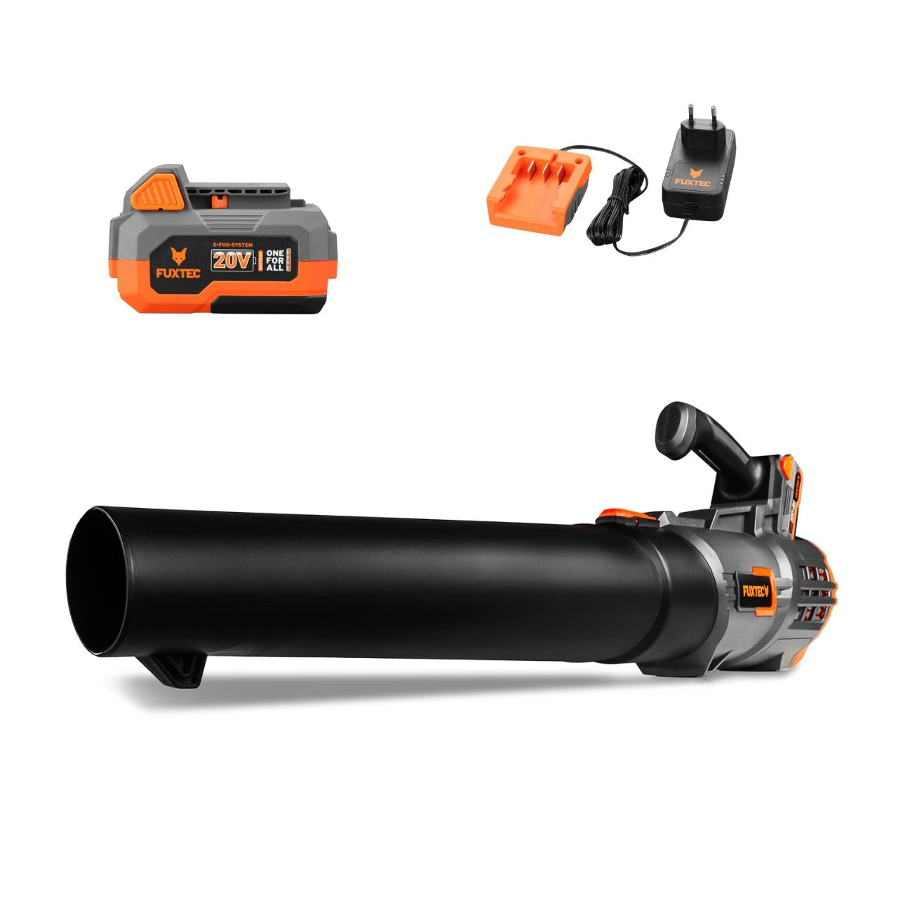 Akumulatorowa dmuchawa do lisci FUXTEC 20V FX-E1LB20 SET 1 z 1 akumulatorami 4Ah, 1 ladowarka 2,4A