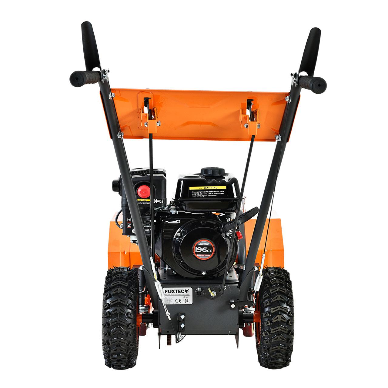 FUXTEC Benzin Kehrmaschine Set FX-KM196-SET3 mit Schneeschild und Kehrgutsammelbehälter