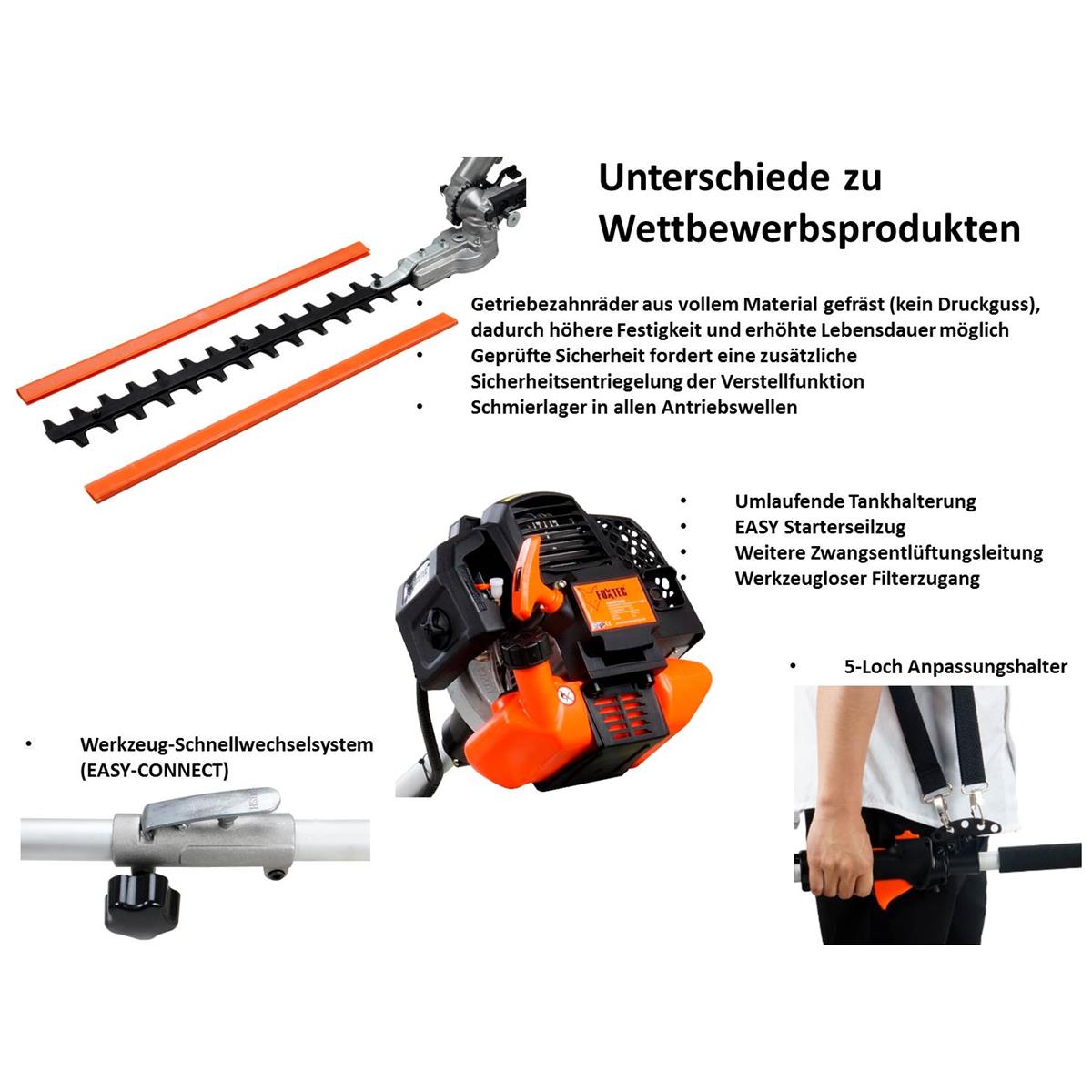 FUXTEC FX-MT252ER Narzedzie wielofunkcyjne 5 w 1 - kosa spalinowa z regulowanym podkrzesywarka do tyczek