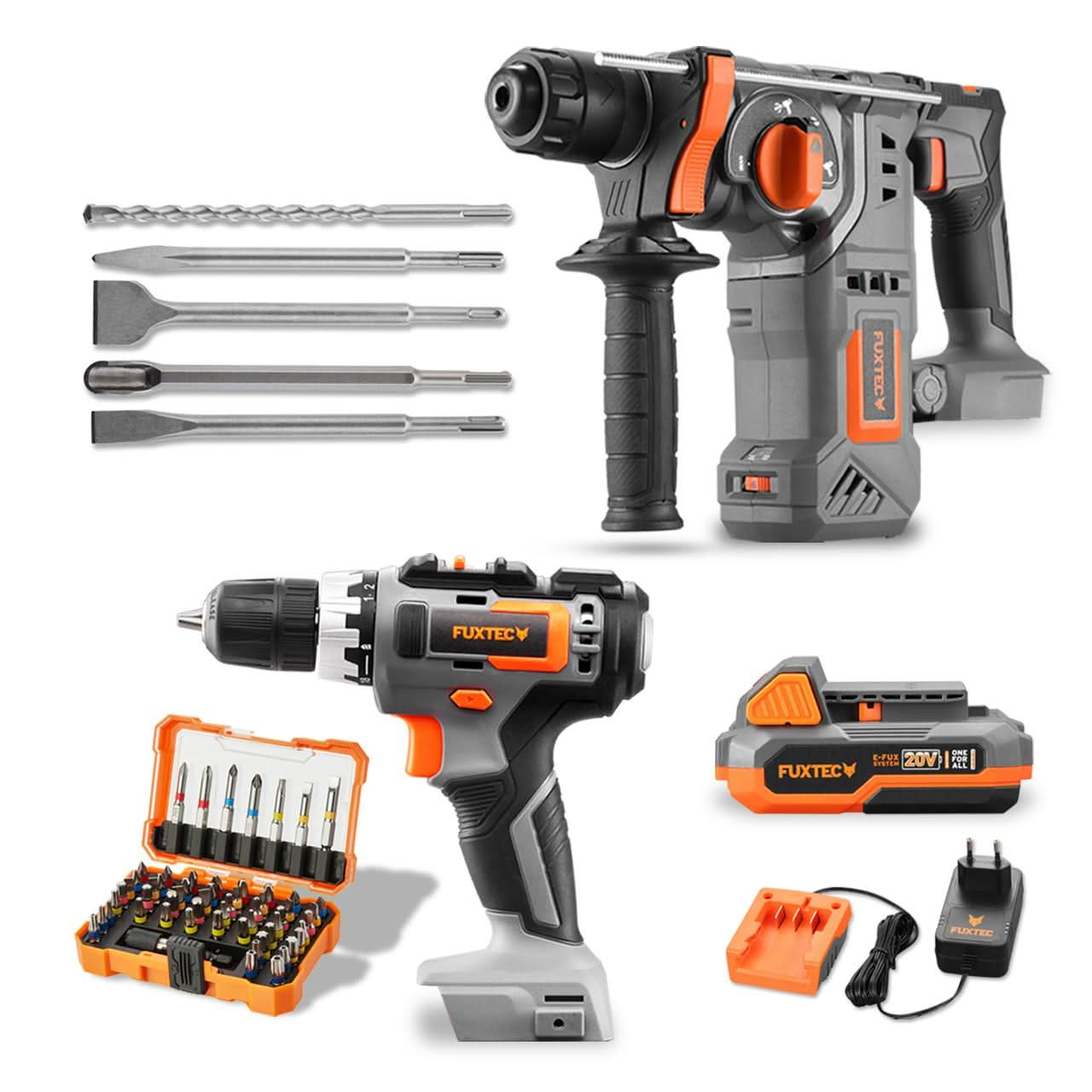 20V Akku PowerTool-Bundle mit Akkuschrauber & Bohrhammer