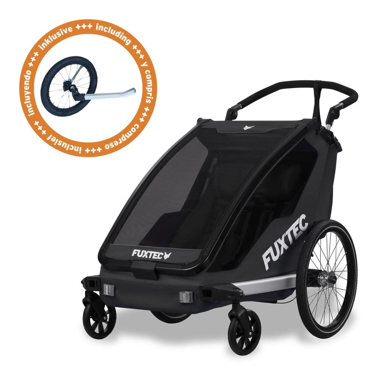 FUXTEC przyczepka rowerowa/jogger FX-FA1-SET-SCHWARZ z kolem do joggera